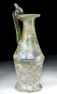 Huge Roman Glass Oinochoe - Elaborate Trail Handle