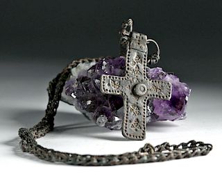 Rare Viking Silver Necklace w/ Crucifix - 98.7 grams
