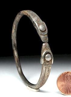 Achaemenid Silver Bracelet w/ Ram's Heads - 29 g