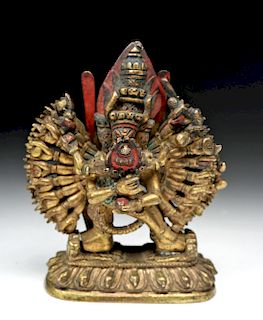 18th C. Sino-Tibetan Gilt Bronze Yamantaka God
