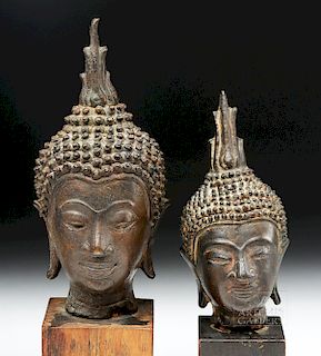 Pair of Thai Bronze Buddha Heads