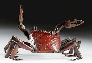 19th C. Japanese Bronze Articulated Crab - Signed