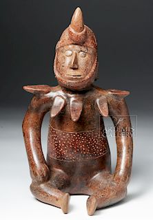 Colima Seated Shaman Figure - Scalloped Collar & Horn