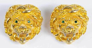 Pair of Judith Lieber Lion Head Brooches