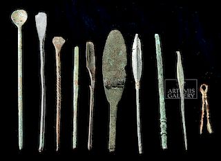 Set of 10 Roman Bronze Medical Instruments