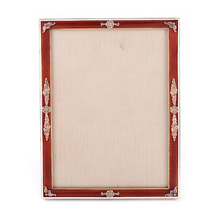 Russian Faberge 56 Rose Gold (14K), 88 Silver and Guilloche Enamel Picture Frame. Signed ?.???????,
