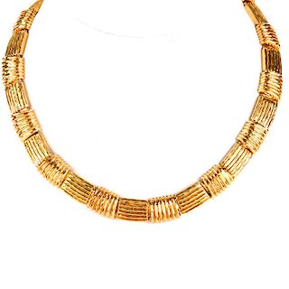 Vintage Henry Dunay Heavy 18 Karat Yellow Gold Link Collar Necklace. Signed, stamped 750, numbered 