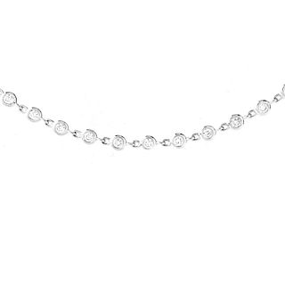 Tiffany & Co style Approx. 4.02 Carat Round Brilliant Cut Diamond and 18 Karat White Gold 32" Long 