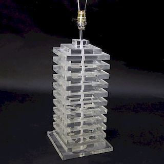 Mid Century Modern Stacked Lucite Lamp. Small nicks to base, scuffs. Overall measures 30-1/2" H. Sh