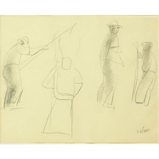 Serge Ferat, French (1881-1958) Pencil sketch on paper "Four Figures". Signed lower right. Toning f