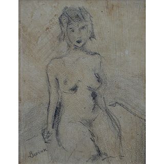 Early 20th Century Russian School Pencil On Paper "Female Nude". Signed lower left Burliuk. Toning 