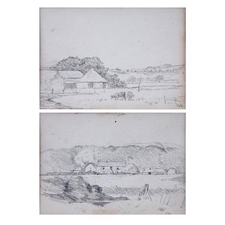 Frederick William Hulme, British (1816-1884) Two (2) double sided pencil sketches on paper. "Landsc