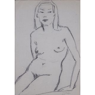 Jolanda Schiavi, Italian (1906-1976) Charcoal on paper "Female Nude Sketch". Signed lower right. To