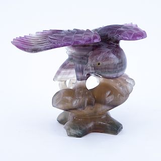 Amethyst Carved Sculpture of a Eagle Perched on Branch. A few nicks and chips otherwise good condit