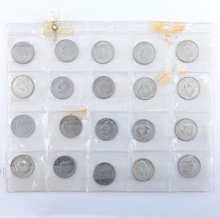 Sheet of Twenty (20) 1968-1984 John F. Kennedy Half Dollars. Some wear. These Coins ARE NOT Profess