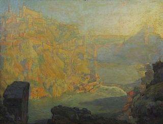 FREDER, Frederick. Oil on Canvas "Sunrise, Toldeo"