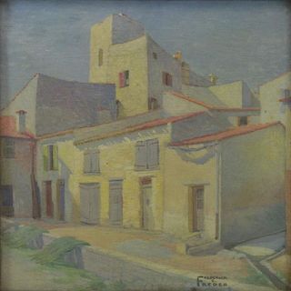 FREDER, Frederick. Oil on Canvas. "Old Houses,