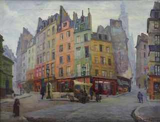 FREDER, Frederick. Oil on Canvas. "Old Paris" 1922