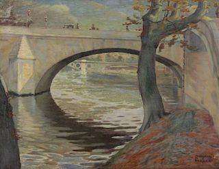 FREDER, Frederick. Oil on Canvas. "Pont Royal,