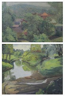 FREDER, Frederick. Two Oil on Canvas Landscapes.