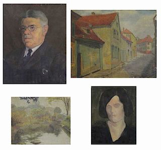 FREDER, Frederick. Four Oils on Canvas.