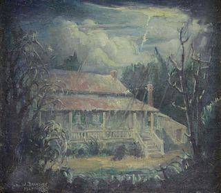 BRANDIEN, Carl. Oil on Canvas "The Poe Cottage"