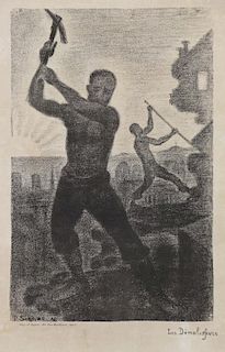 SIGNAC, Paul. Lithograph. "Les Demolisseurs" 1896.