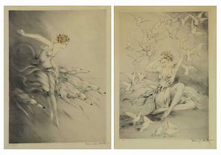 ICART, Louis. Two Color Etchings. "Zest" & "Doves"