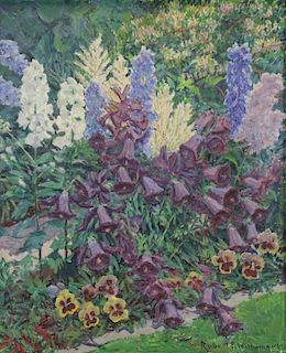 WILLIAMS, Robert F. Oil on Canvas. Flower Garden,
