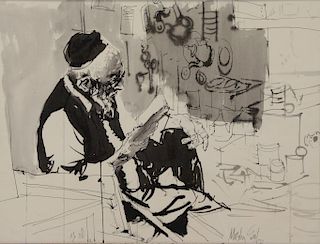 GAT, Moshe. Ink on Paper. Man Reading, 1971.