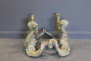Antique Patinated Bronze Figural Coffee Table.