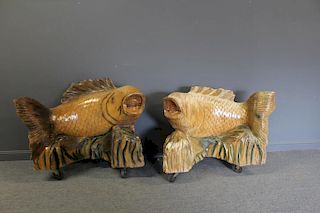 2 Large Carved Wood Store Advertising Fish.