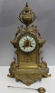 Antique Gilt Bronze Clock Signed.