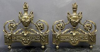 Pair of Gilt Bronze Urn Form Chenets.