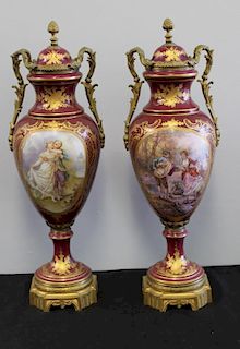 SEVRES. Pair of Bronze Mounted and Hand Painted