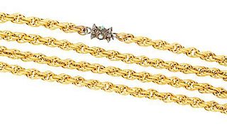 An Antique Yellow Gold Fancy Link Long Chain, 22.90 dwts.