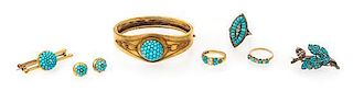 A Suite of Antique Turquoise and Diamond Jewelry,