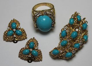 JEWELRY. Turquoise and Diamond Jewelry Suite.