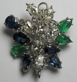JEWELRY. Diamond, Emerald, and Sapphire Pendant.