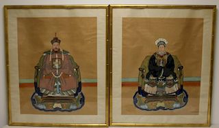 Vintage Pair of Painted Chinese Ancestor Portraits
