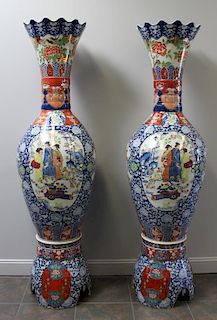 Pair of Fine Quality Palace Size Enamel Decorated