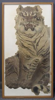 Antique Framed Embroidery of a Tiger.