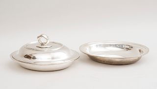 TIFFANY & CO. SILVER OVAL VEGETABLE DISH AND COVER AND A MATCHING OPEN VEGETABLE DISH