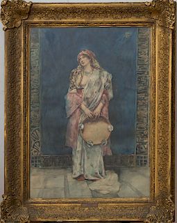 JOAQUIN PALLARÉS ALLUSTANTE (1853-1935): STANDING WOMAN WITH A TAMBOURINE