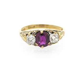 An Edwardian Yellow Gold, Ruby and Diamond Ring, 4.30 dwts.