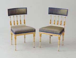 PAIR OF SWEDISH NEOCLASSICAL PAINTED AND PARCEL-GILT SIDE CHAIRS