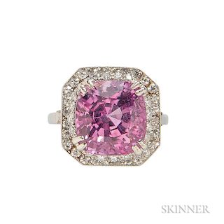 Platinum, Pink Sapphire, and Diamond Ring