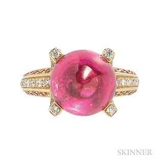 18kt Gold, Pink Tourmaline, Orange Sapphire, and Diamond Ring