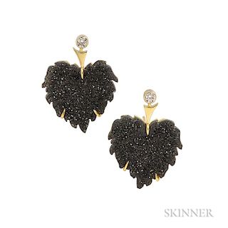 18kt Gold, Onyx Drusy, and Diamond Earrings, R.W. Wise