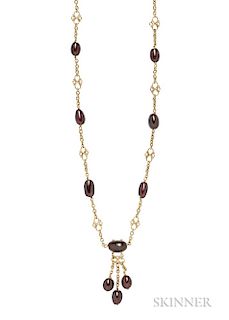 Arts and Crafts 18kt Gold and Garnet Bead Longchain